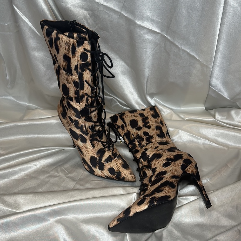 ASOS DESIGN × LaQuan Smith padded ankle boot in leopard print
